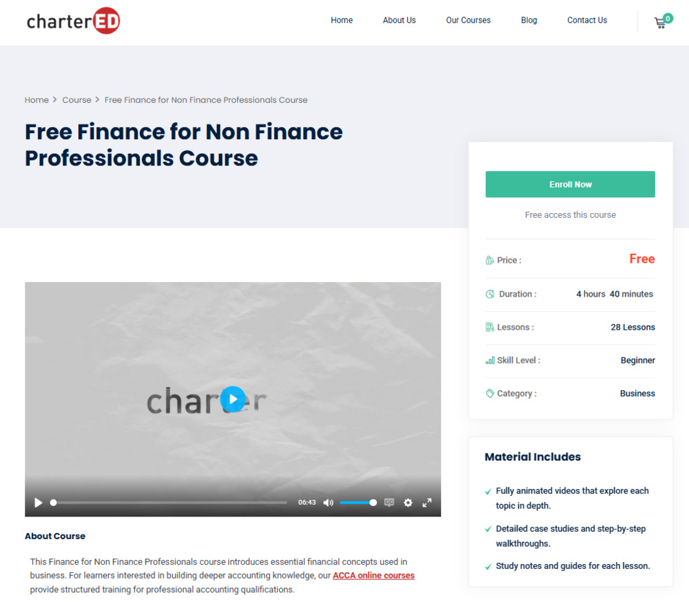 charterED free finance for non-finance professionals course